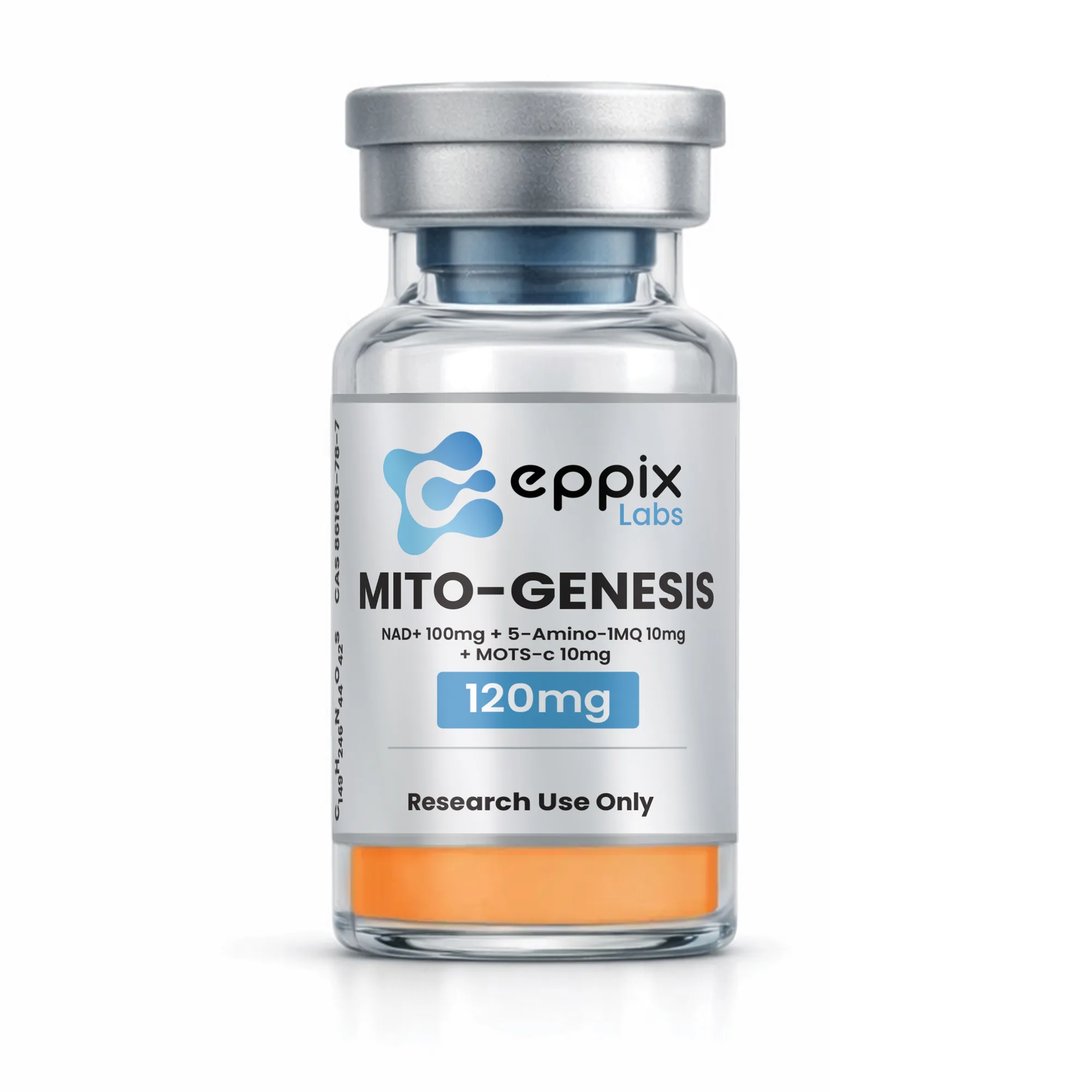 NAD+ 100mg/ Mots-C 10mg/ 5-Amino-1mq 10mg, 120mg, lyophilized research peptide vial, Eppix Labs
