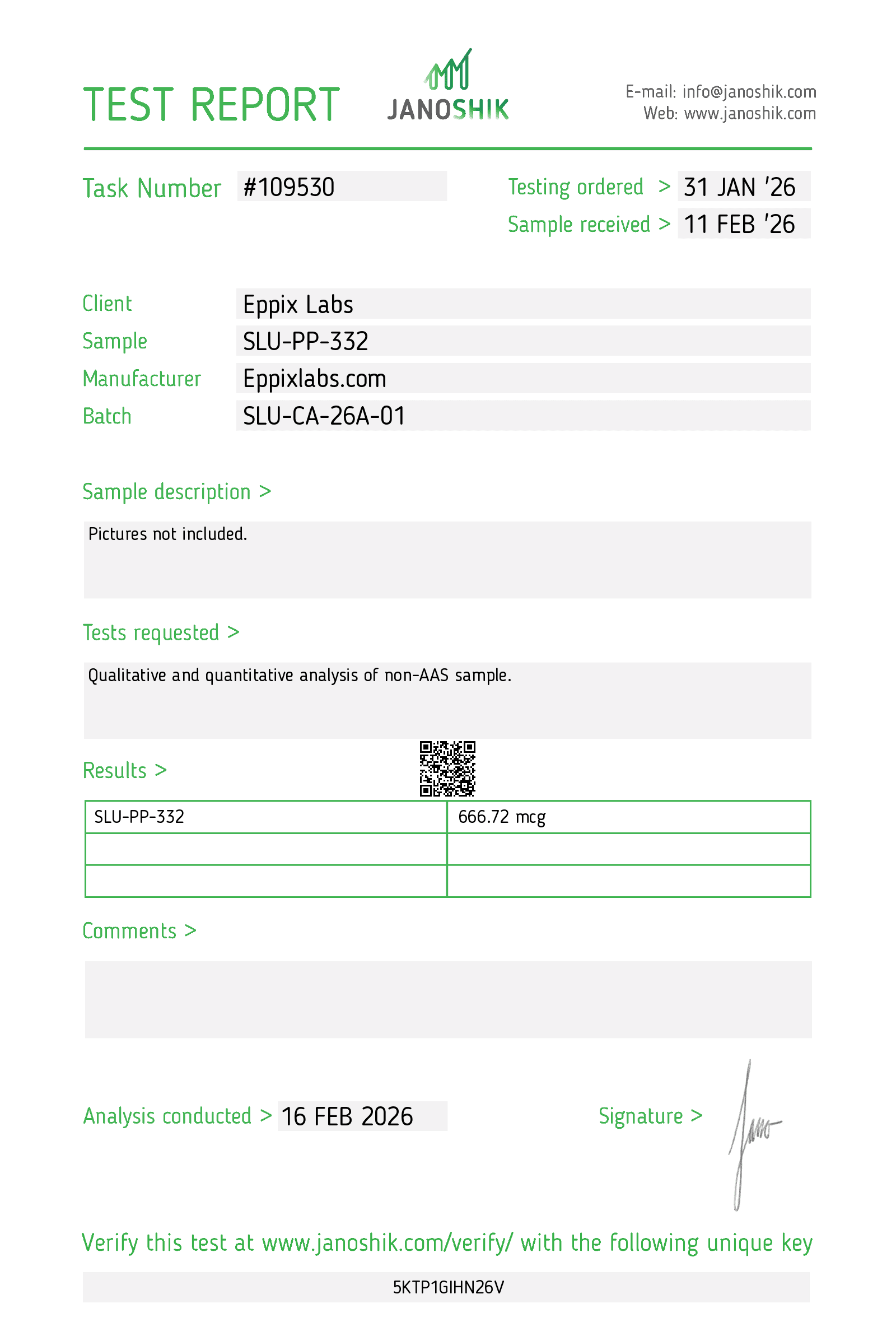 Certificate of Analysis for SLU-PP-332 Capsules 500mcg