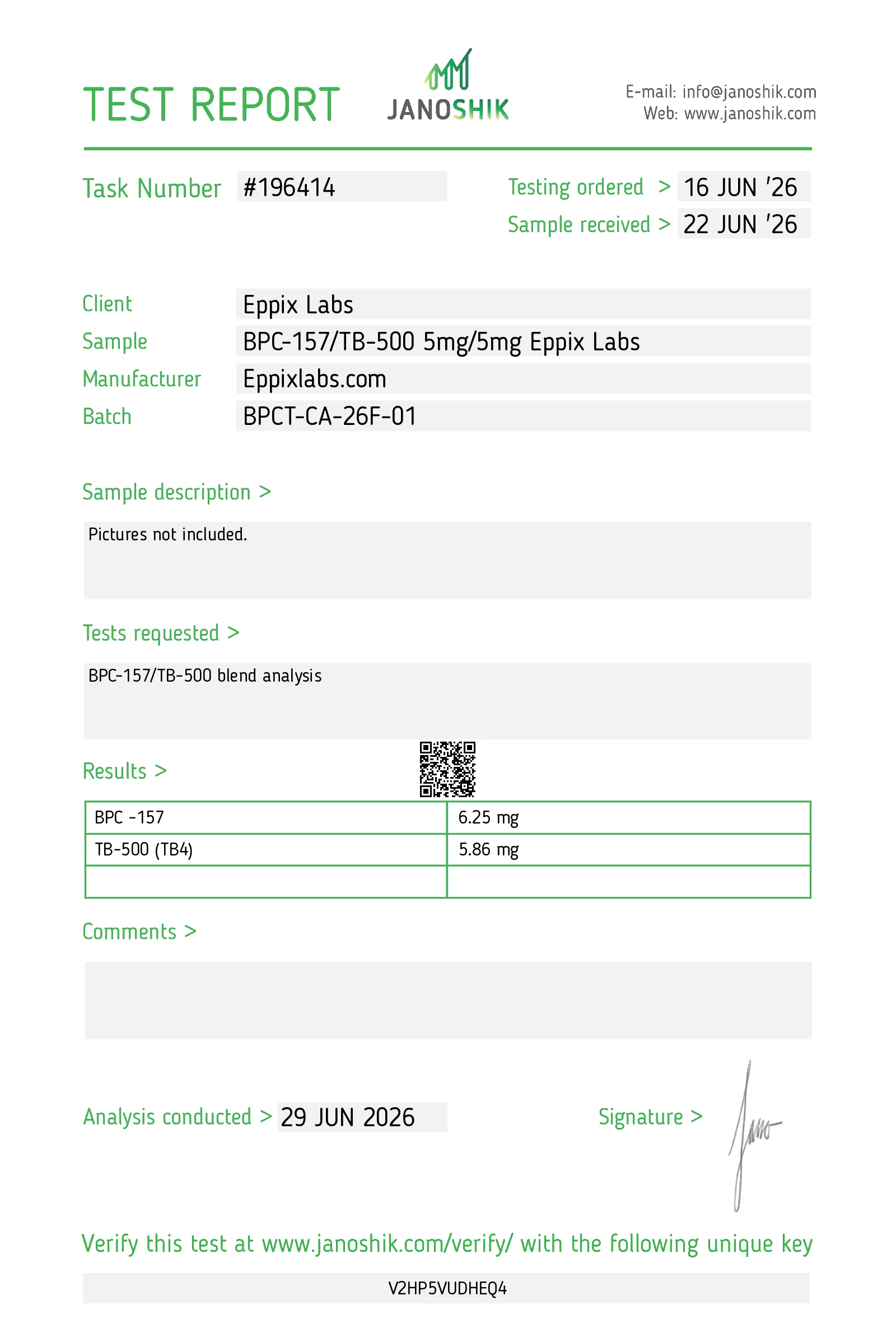 Certificate of Analysis for Wolverine Stack 10mg