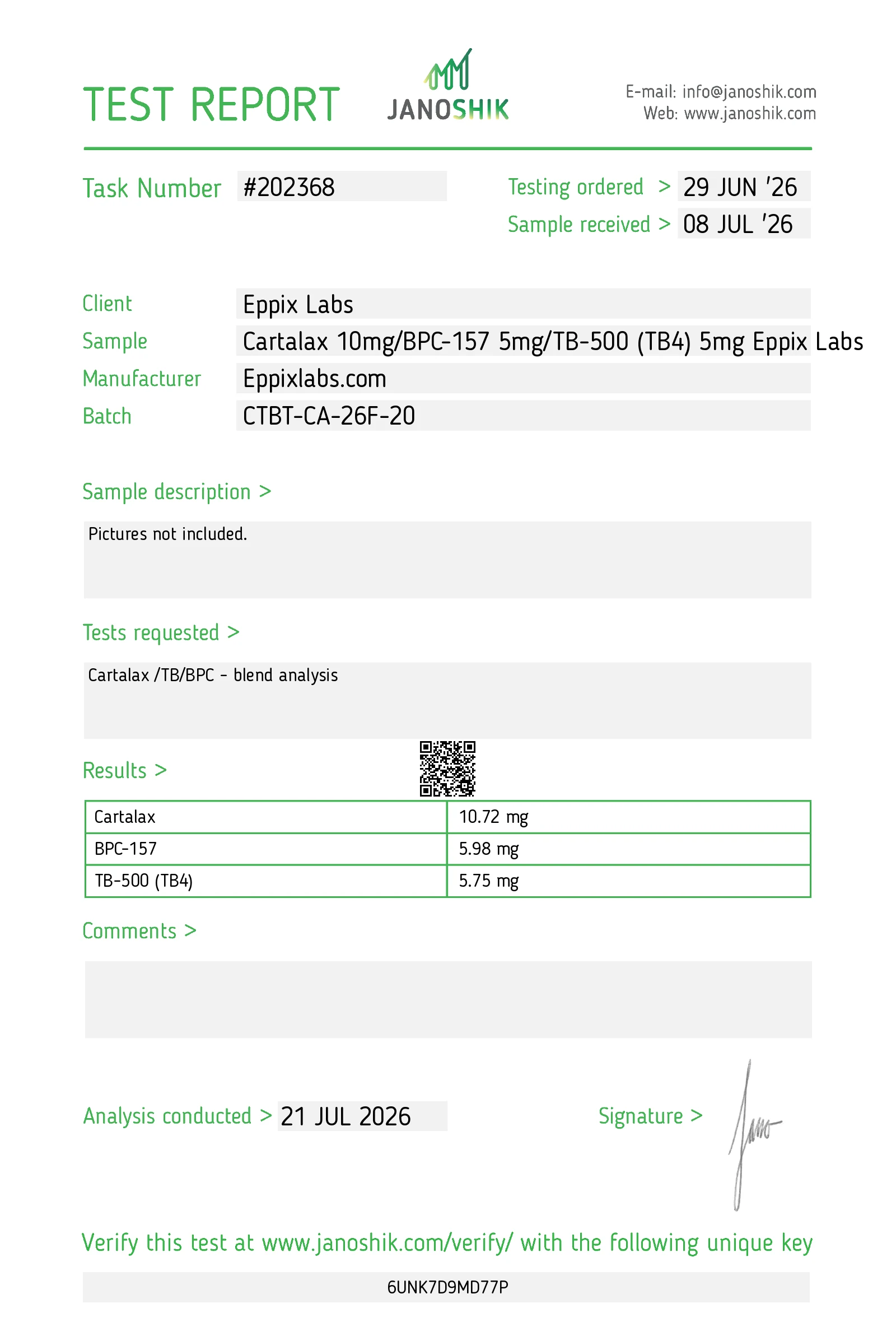 Certificate of Analysis for Deadpool 20mg